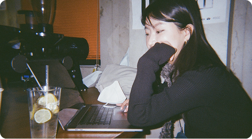 Working at laptop