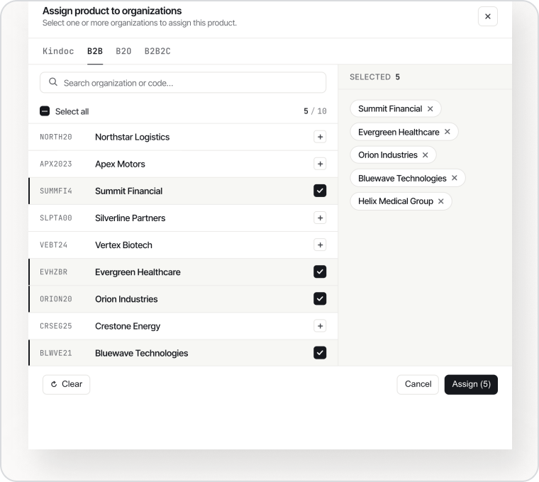 Organization assignment modal